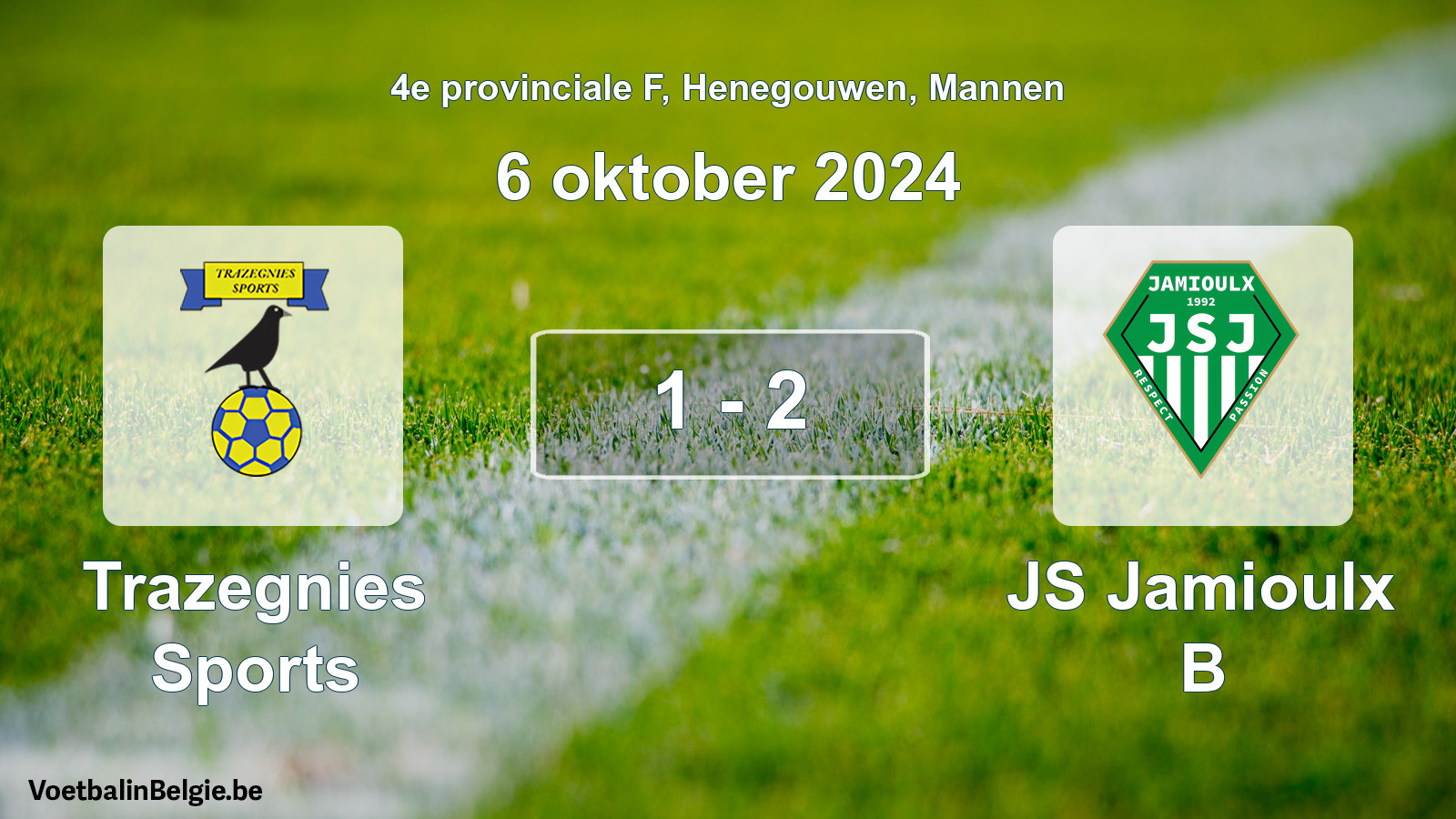 Gespeelde wedstrijd mannenvoetbal: Trazegnies Sports - JS Jamioulx B 1 - 2 (6 oktober 2024)