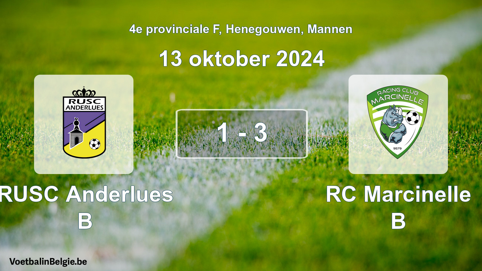 Gespeelde wedstrijd mannenvoetbal: RUSC Anderlues B - RC Marcinelle B 1 - 3 (13 oktober 2024)