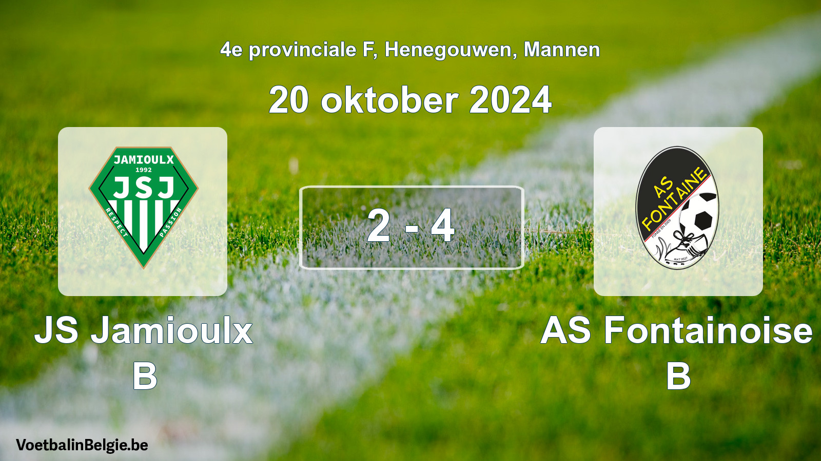 Gespeelde wedstrijd mannenvoetbal: JS Jamioulx B - AS Fontainoise B 2 - 4 (20 oktober 2024)