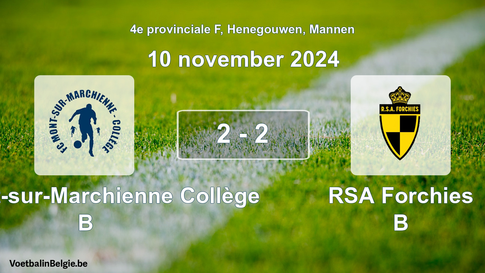 Gespeelde wedstrijd mannenvoetbal: FC Mont-sur-Marchienne Collège B - RSA Forchies B 2 - 2 (10 november 2024)