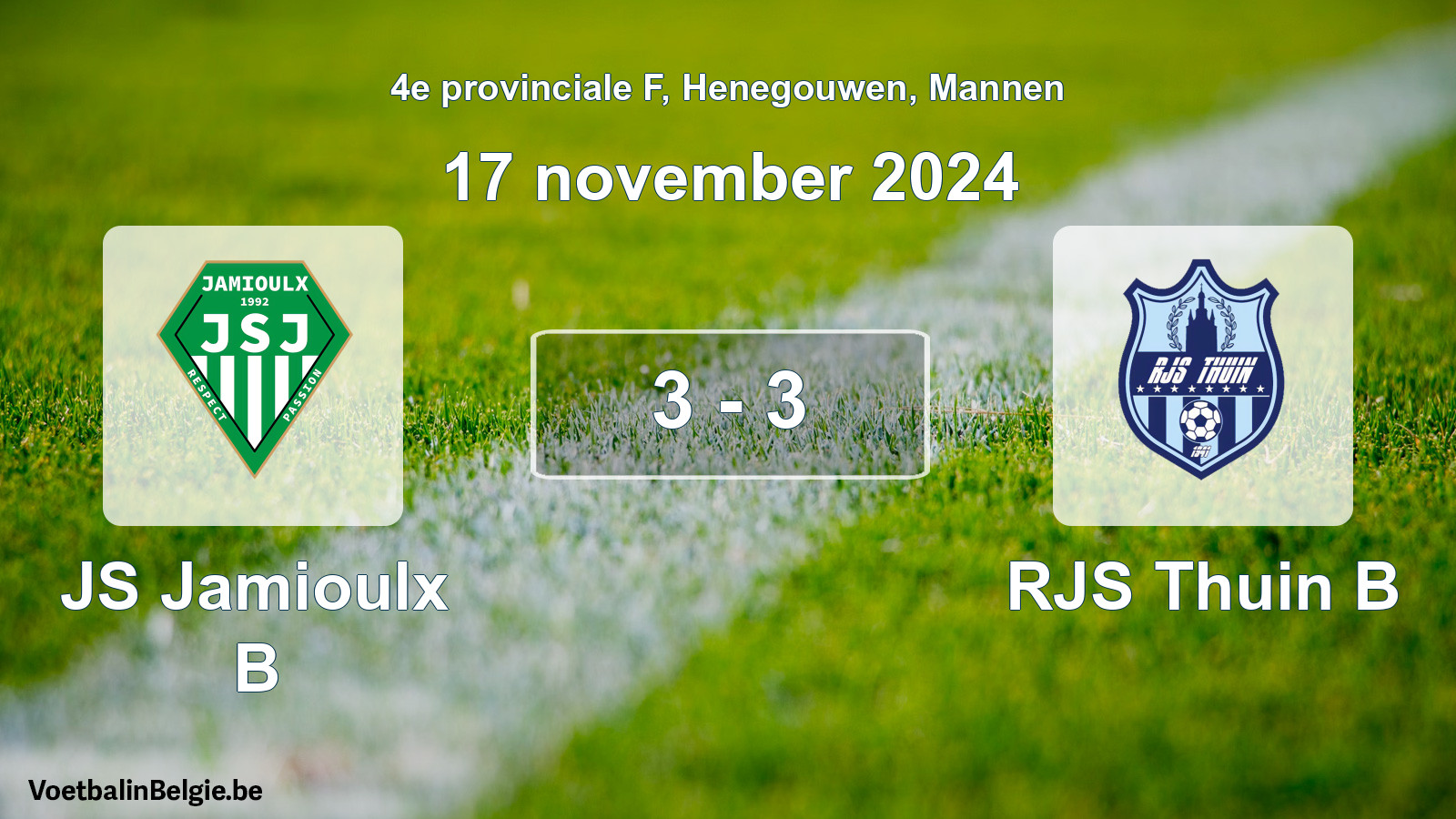 Gespeelde wedstrijd mannenvoetbal: JS Jamioulx B - RJS Thuin B 3 - 3 (17 november 2024)