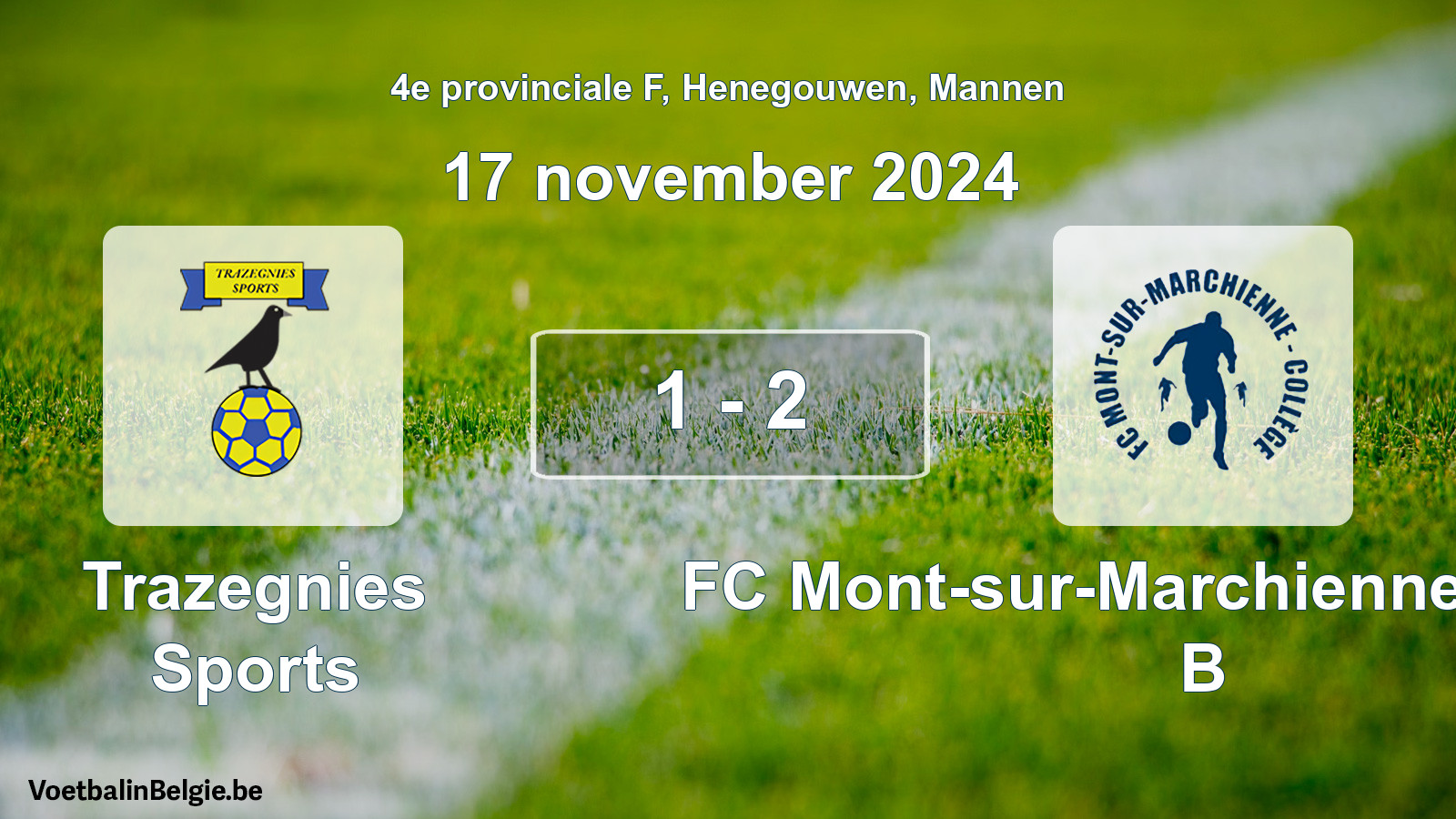 Gespeelde wedstrijd mannenvoetbal: Trazegnies Sports - FC Mont-sur-Marchienne Collège B 1 - 2 (17 november 2024)
