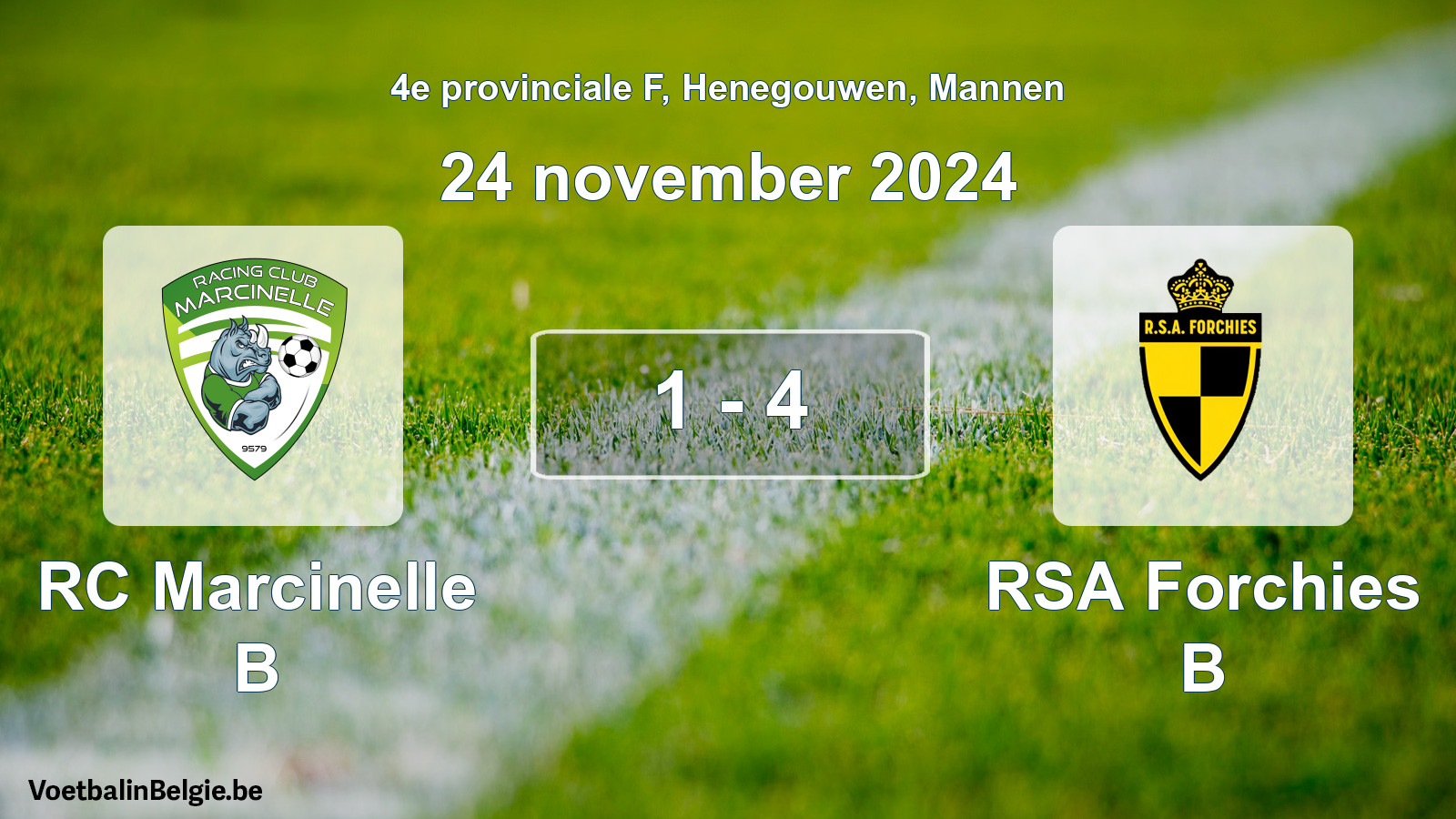 Gespeelde wedstrijd mannenvoetbal: RC Marcinelle B - RSA Forchies B 1 - 4 (24 november 2024)