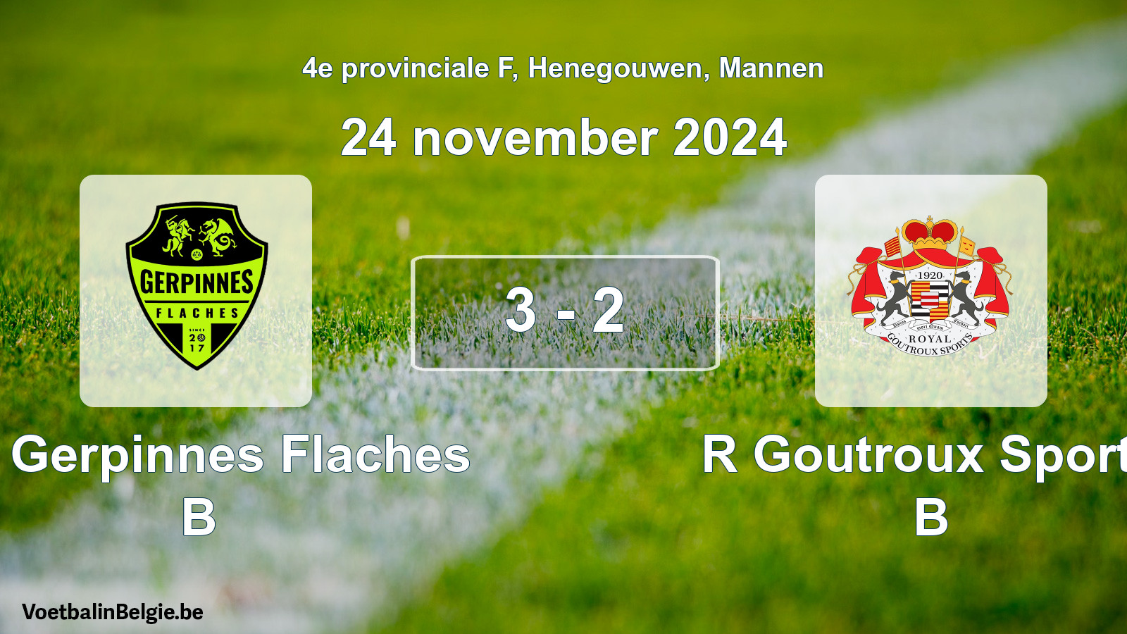 Gespeelde wedstrijd mannenvoetbal: FC Gerpinnes Flaches B - R Goutroux Sports B 3 - 2 (24 november 2024)