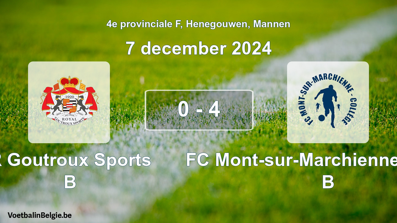 Gespeelde wedstrijd mannenvoetbal: R Goutroux Sports B - FC Mont-sur-Marchienne Collège B 0 - 4 (7 december 2024)