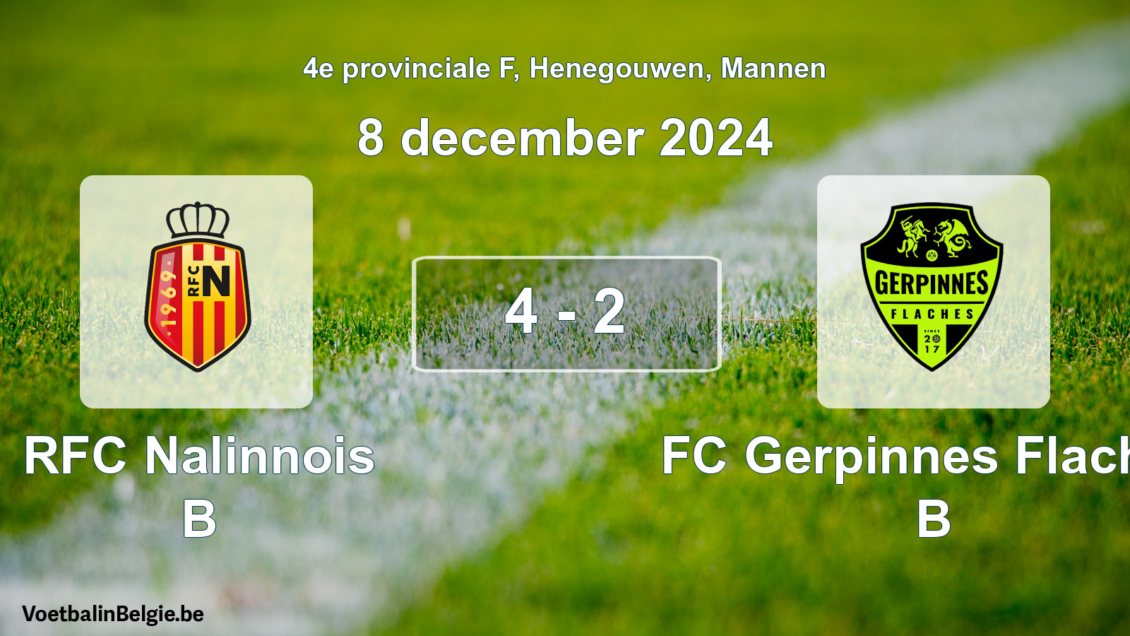 Gespeelde wedstrijd mannenvoetbal: RFC Nalinnois B - FC Gerpinnes Flaches B 4 - 2 (8 december 2024)