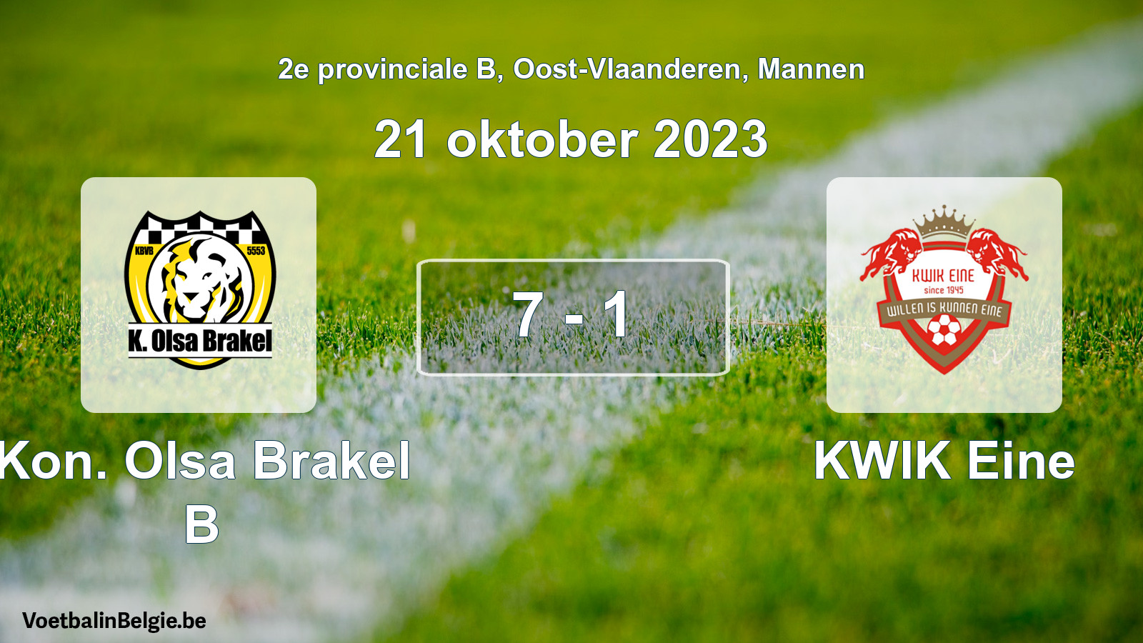 Gespeelde wedstrijd mannenvoetbal: Kon. Olsa Brakel B - KWIK Eine 7 - 1 (21 oktober 2023)