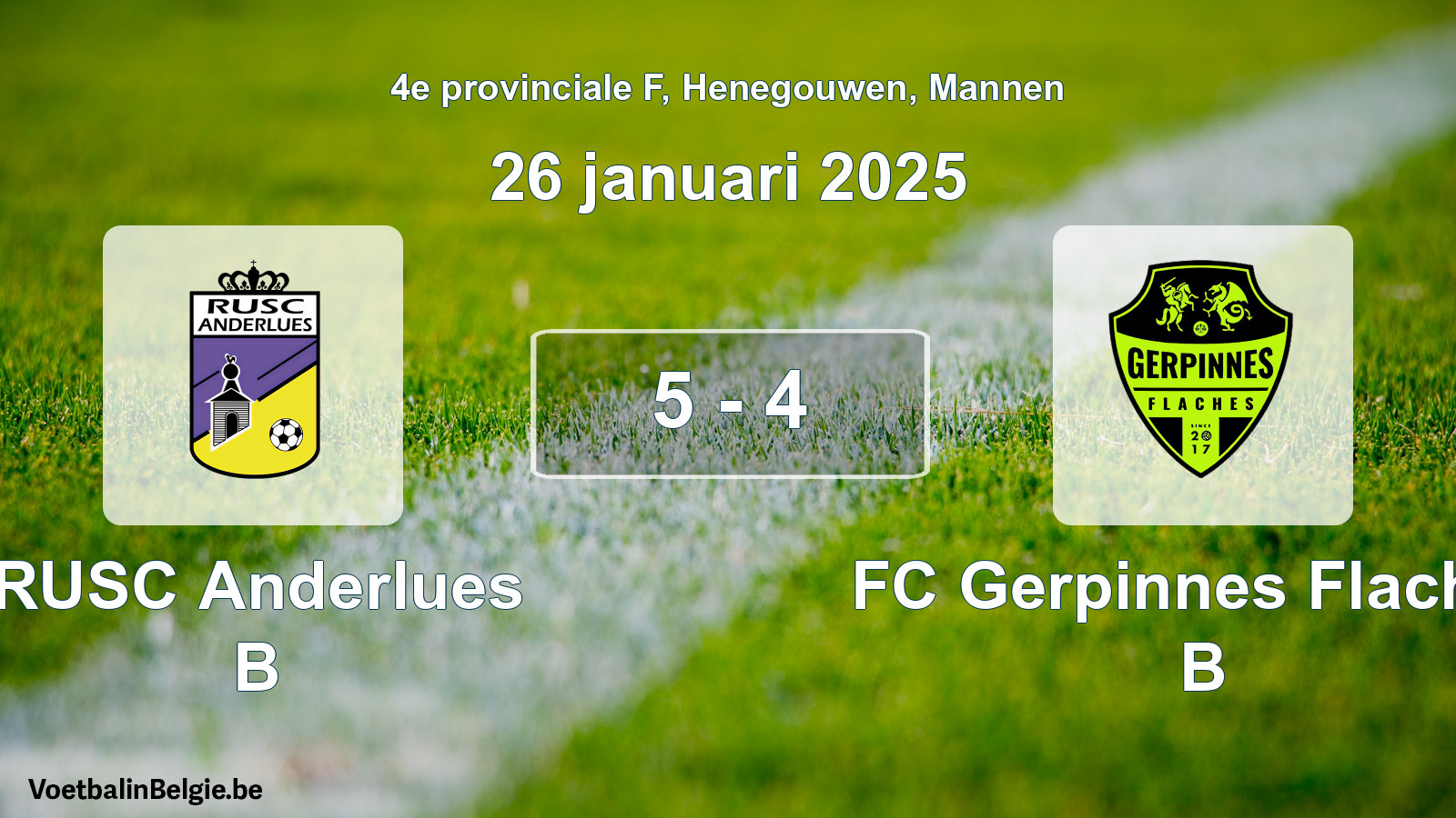 Gespeelde wedstrijd mannenvoetbal: RUSC Anderlues B - FC Gerpinnes Flaches B 5 - 4 (26 januari 2025)