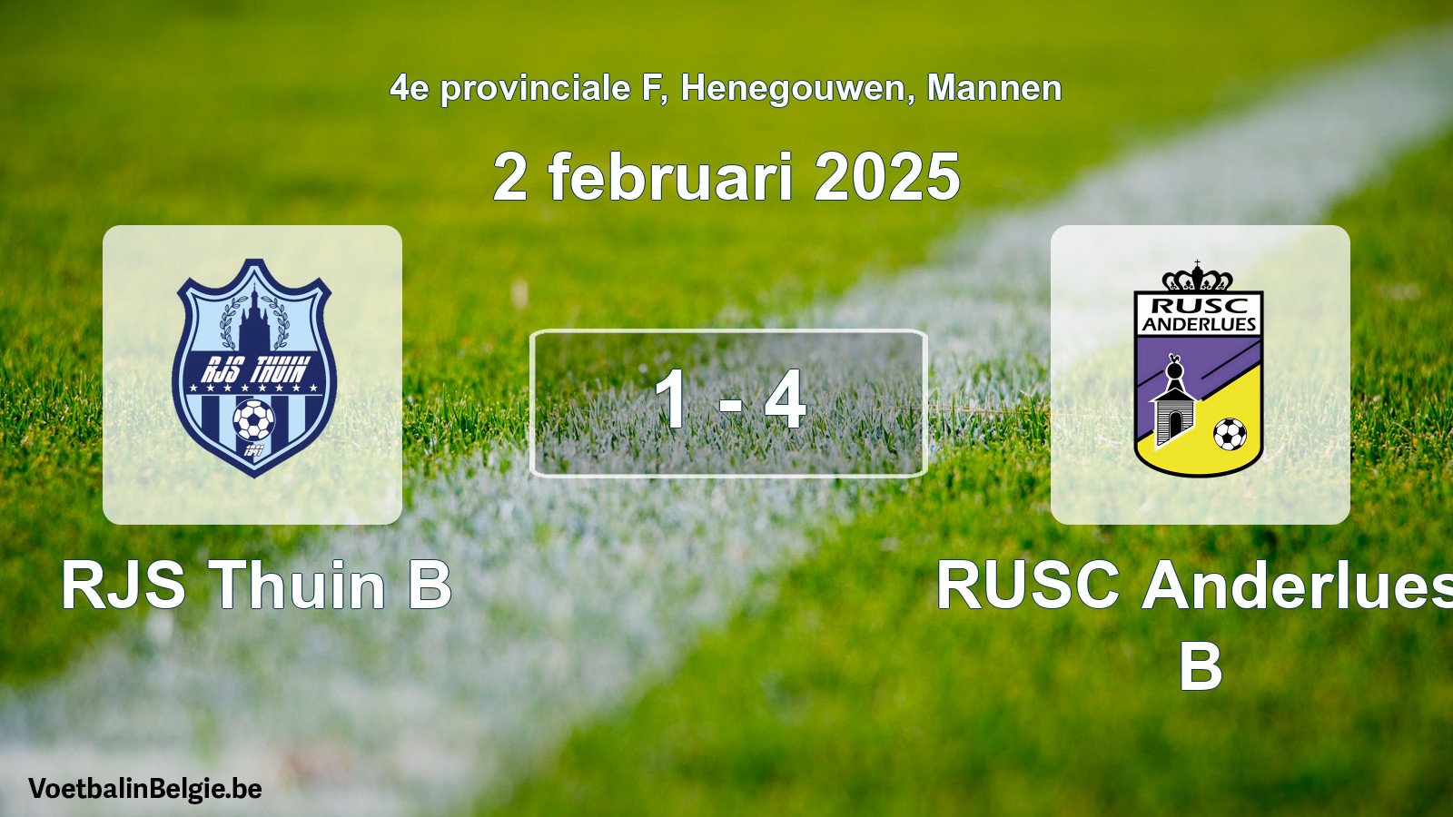 Gespeelde wedstrijd mannenvoetbal: RJS Thuin B - RUSC Anderlues B 1 - 4 (2 februari 2025)