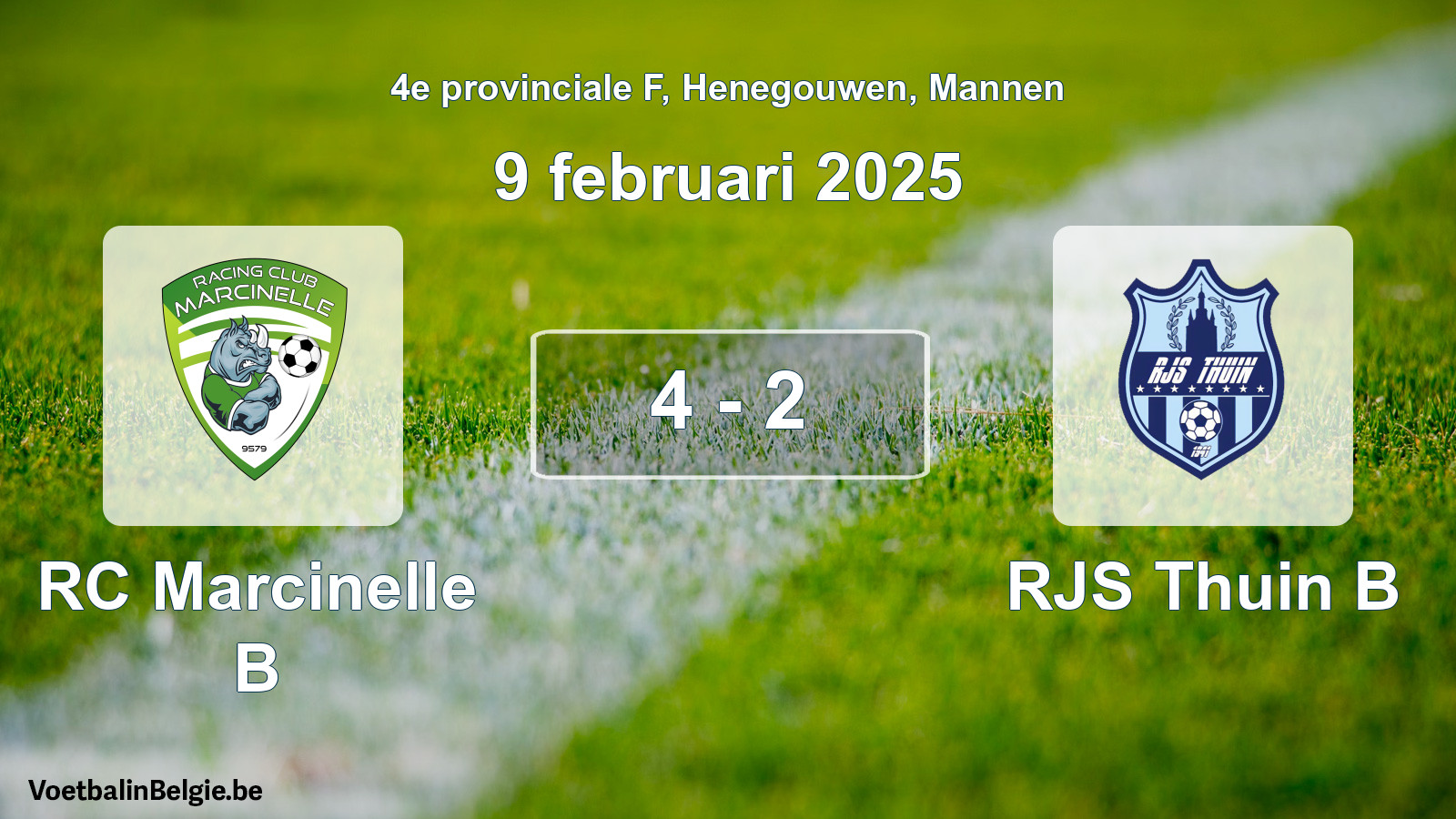 Gespeelde wedstrijd mannenvoetbal: RC Marcinelle B - RJS Thuin B 4 - 2 (9 februari 2025)