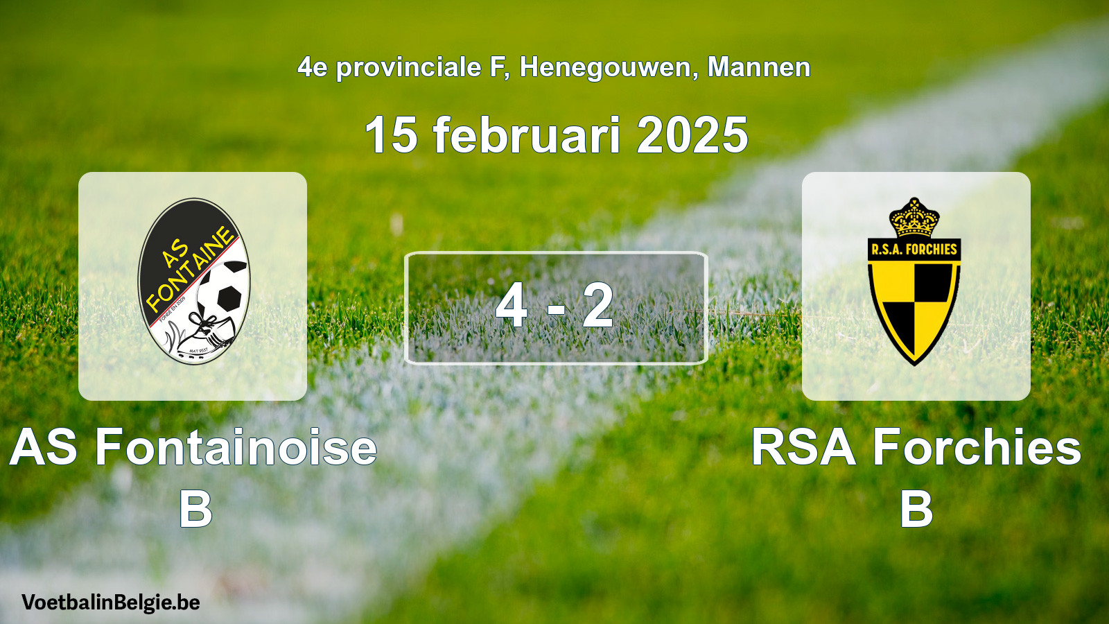 Gespeelde wedstrijd mannenvoetbal: AS Fontainoise B - RSA Forchies B 4 - 2 (15 februari 2025)