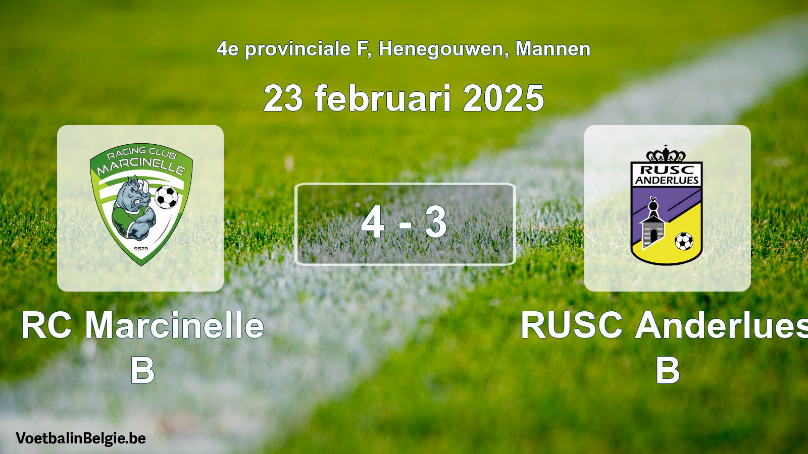 Gespeelde wedstrijd mannenvoetbal: RC Marcinelle B - RUSC Anderlues B 4 - 3 (23 februari 2025)