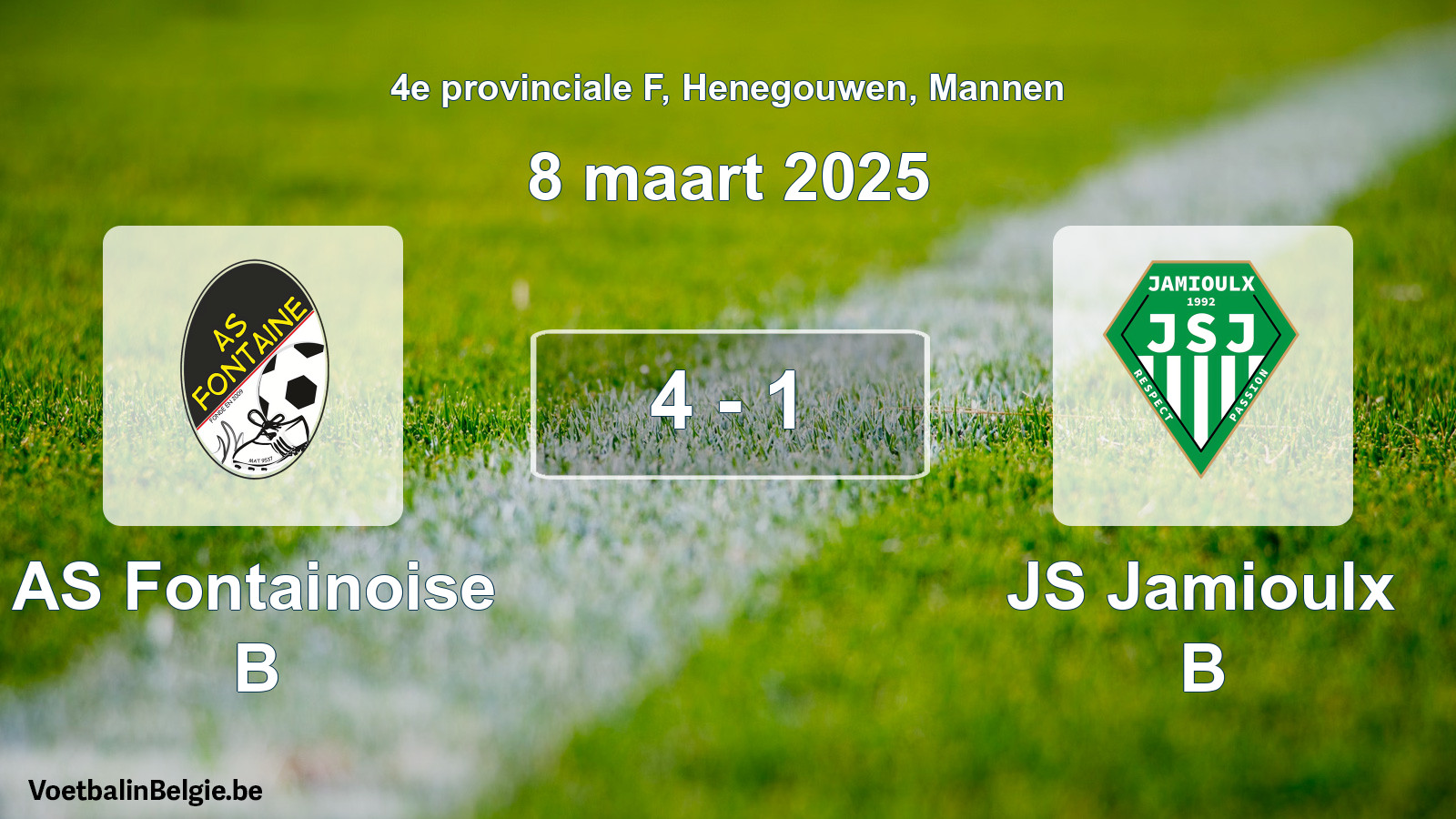 Gespeelde wedstrijd mannenvoetbal: AS Fontainoise B - JS Jamioulx B 4 - 1 (8 maart 2025)