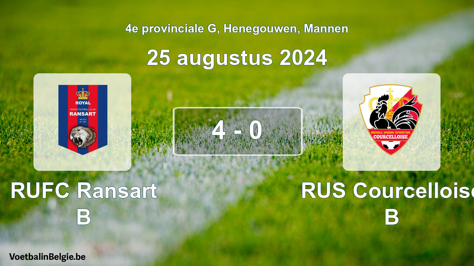 Gespeelde wedstrijd mannenvoetbal: RUFC Ransart B - RUS Courcelloise B 4 - 0 (25 augustus 2024)