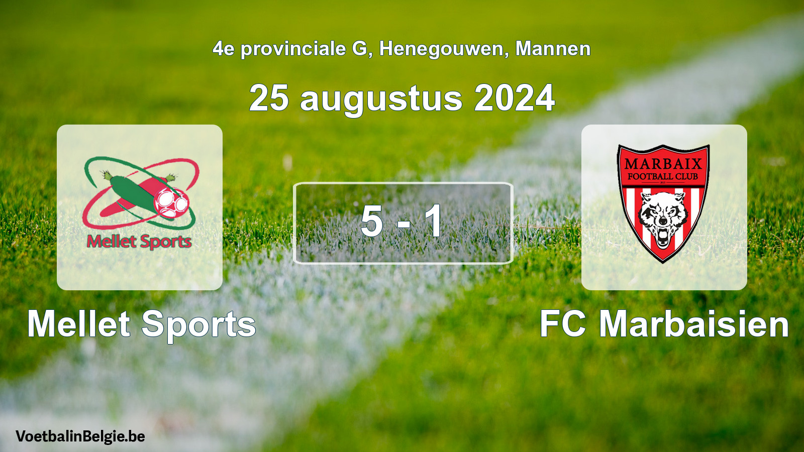 Gespeelde wedstrijd mannenvoetbal: Mellet Sports - FC Marbaisien 5 - 1 (25 augustus 2024)
