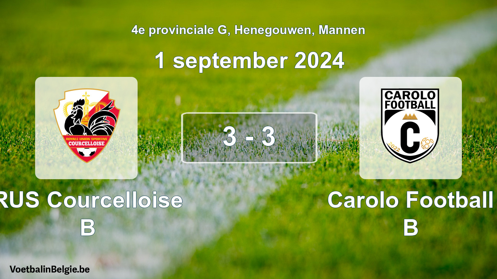 Gespeelde wedstrijd mannenvoetbal: RUS Courcelloise B - Carolo Football B 3 - 3 (1 september 2024)