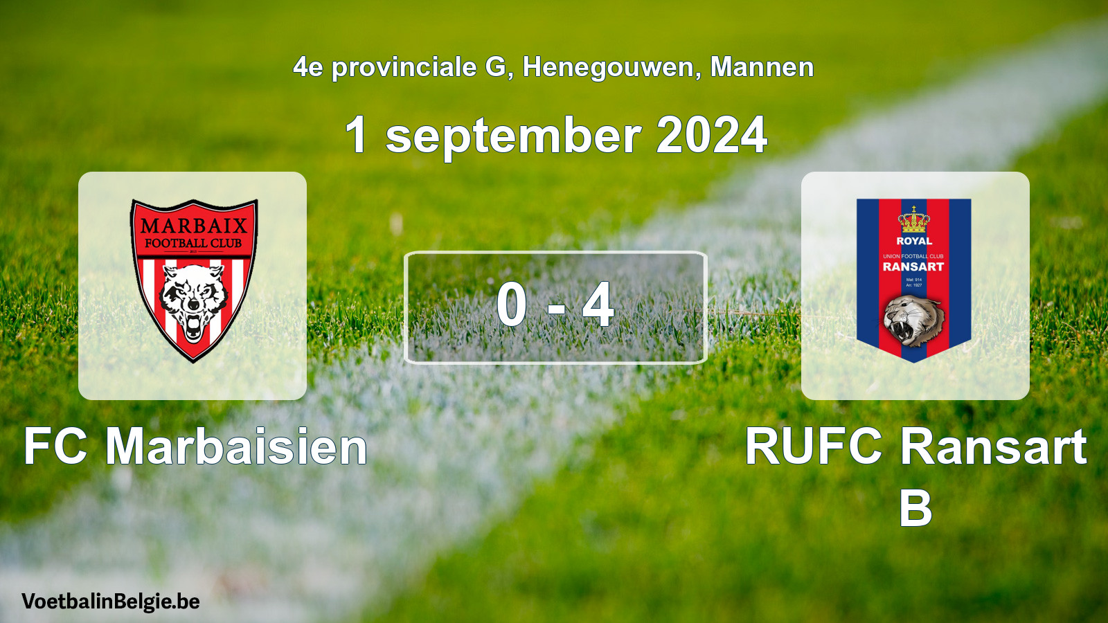 Gespeelde wedstrijd mannenvoetbal: FC Marbaisien - RUFC Ransart B 0 - 4 (1 september 2024)