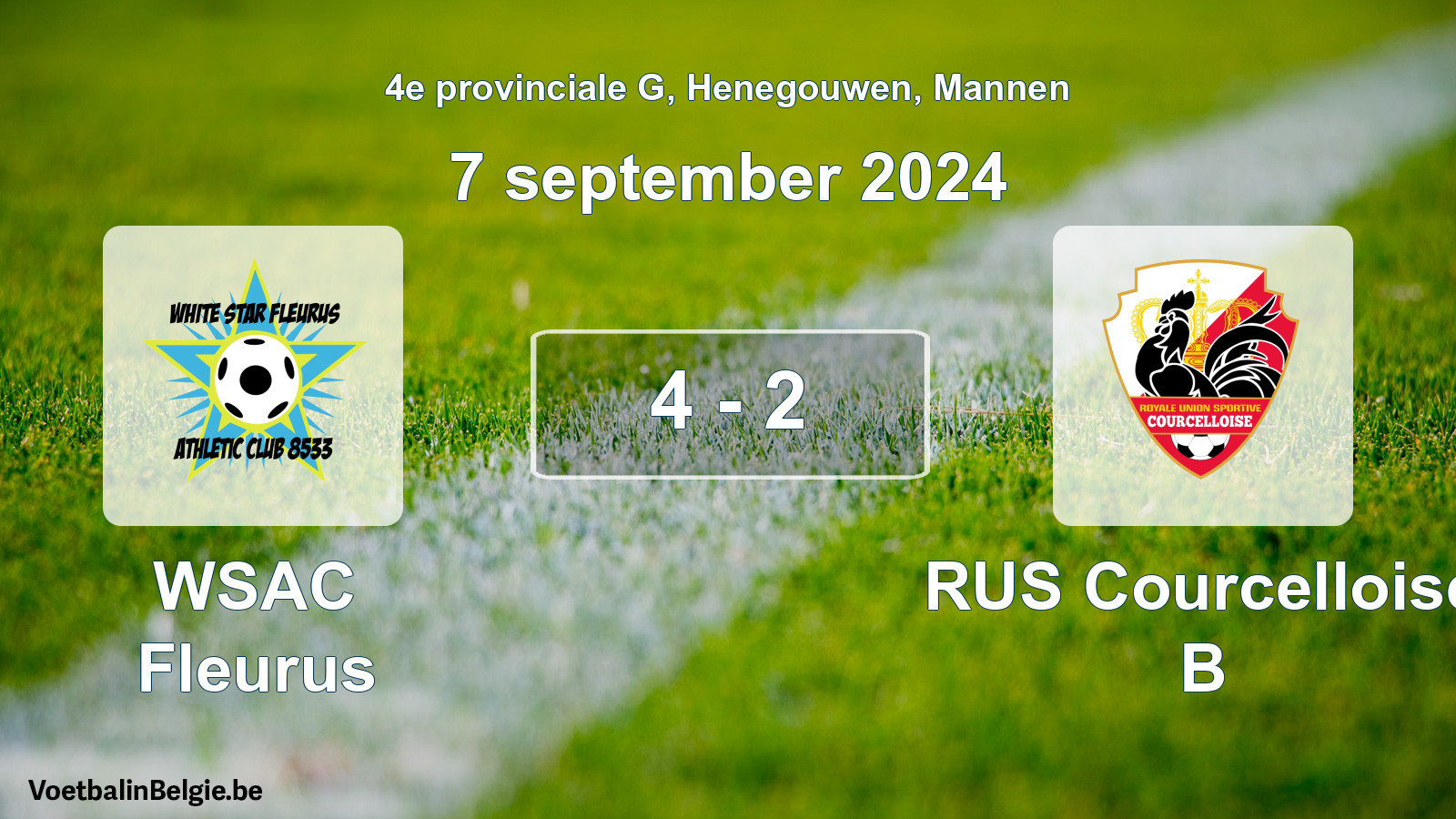 Gespeelde wedstrijd mannenvoetbal: WSAC Fleurus - RUS Courcelloise B 4 - 2 (7 september 2024)