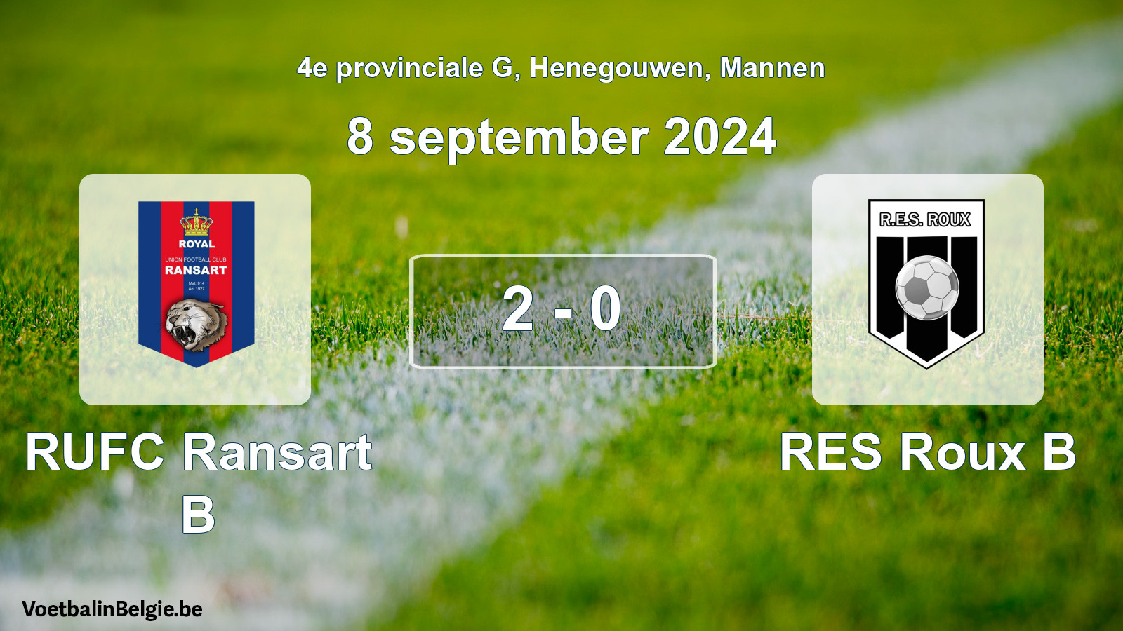 Gespeelde wedstrijd mannenvoetbal: RUFC Ransart B - RES Roux B 2 - 0 (8 september 2024)