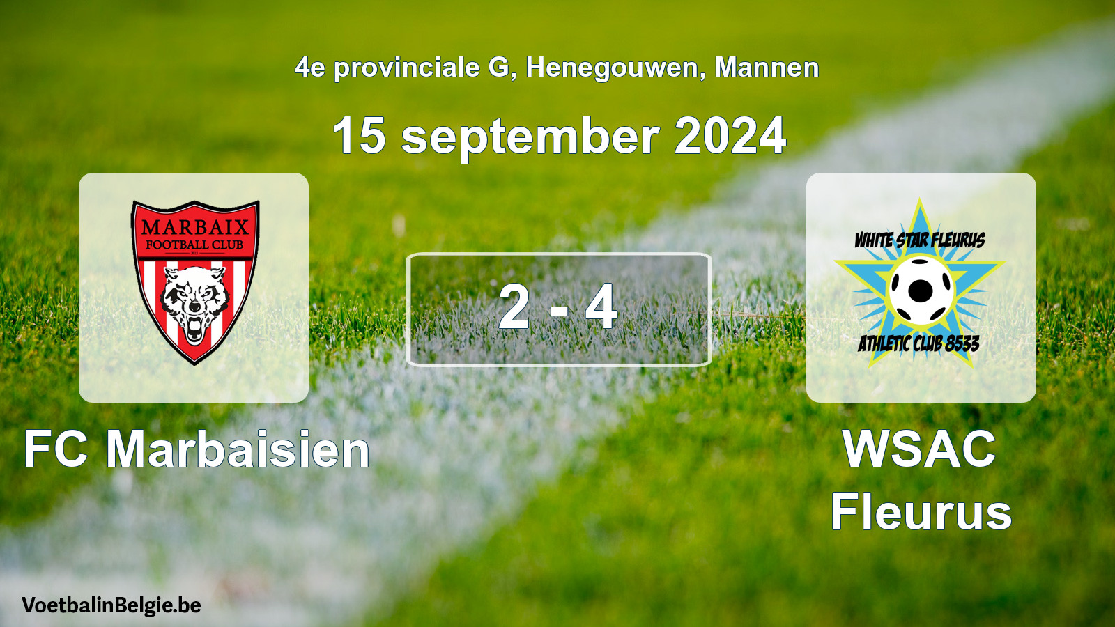 Gespeelde wedstrijd mannenvoetbal: FC Marbaisien - WSAC Fleurus 2 - 4 (15 september 2024)