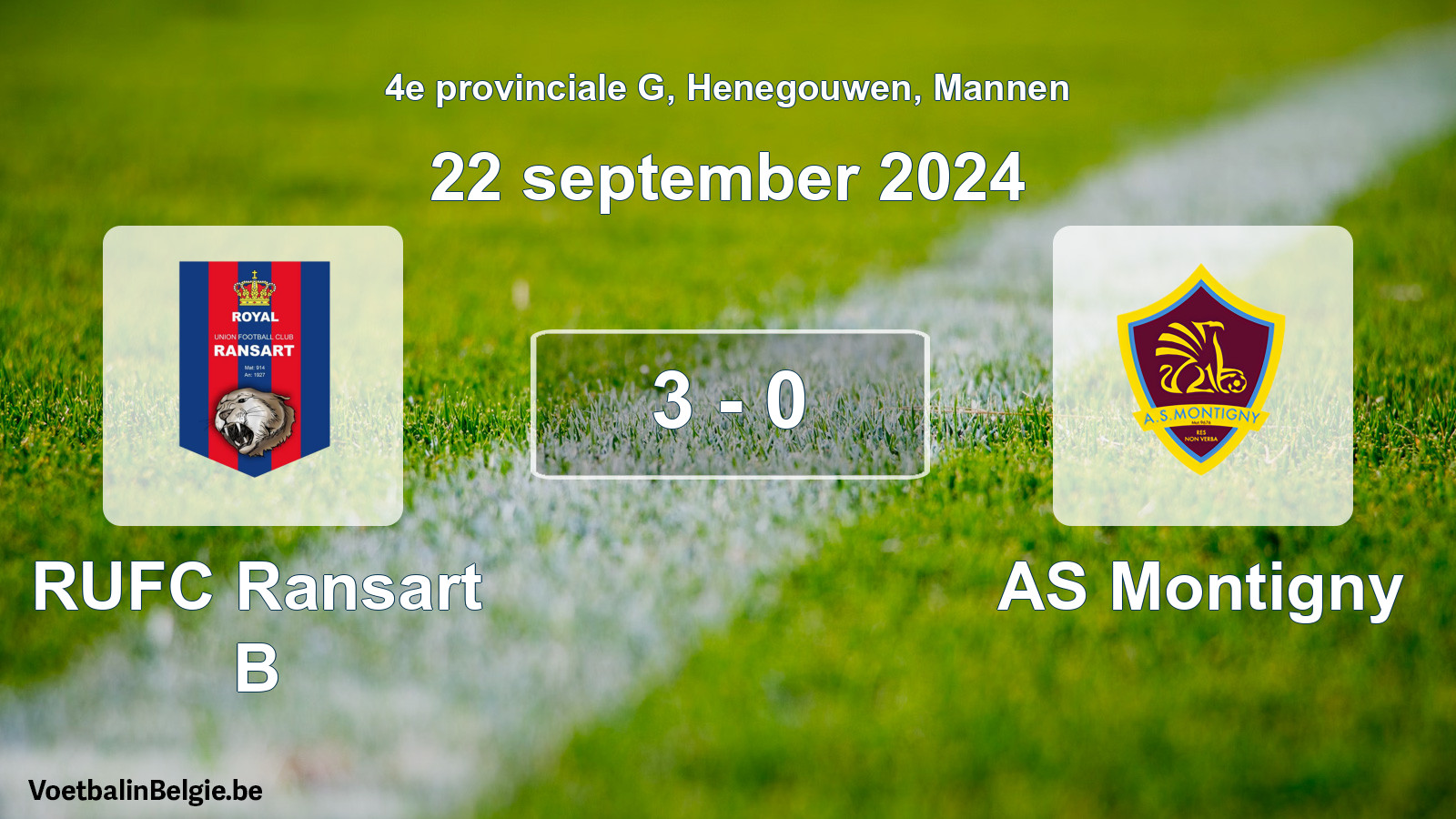 Gespeelde wedstrijd mannenvoetbal: RUFC Ransart B - AS Montigny 3 - 0 (22 september 2024)