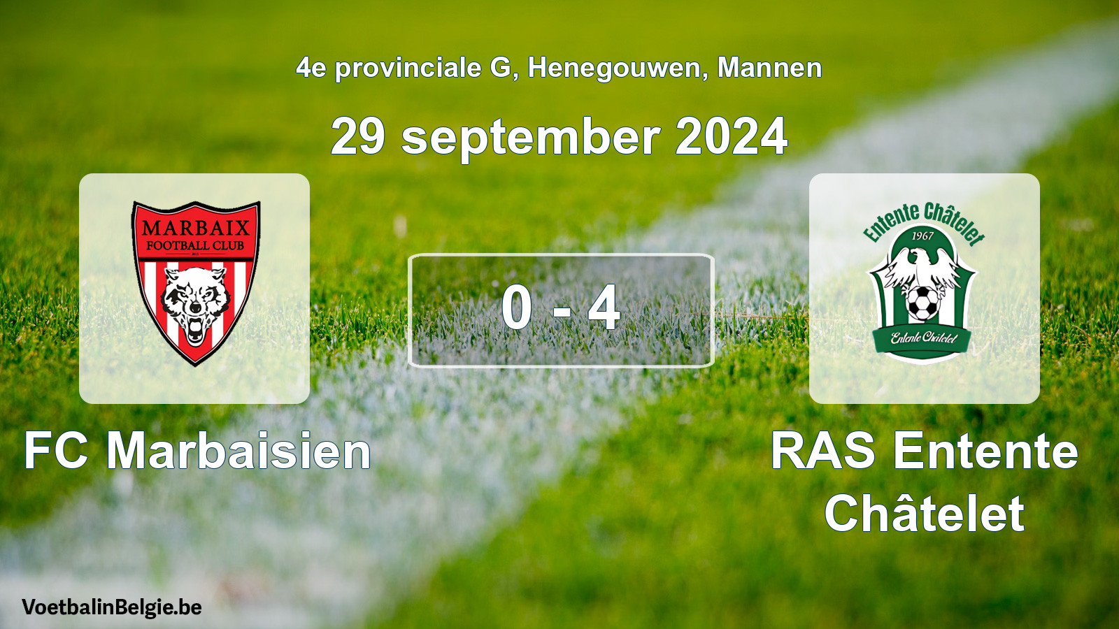 Gespeelde wedstrijd mannenvoetbal: FC Marbaisien - RAS Entente Châtelet 0 - 4 (29 september 2024)