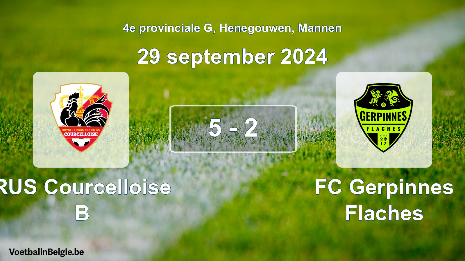 Gespeelde wedstrijd mannenvoetbal: RUS Courcelloise B - FC Gerpinnes Flaches 5 - 2 (29 september 2024)