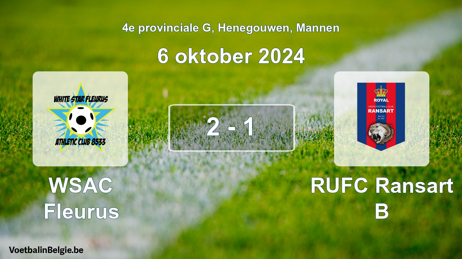 Gespeelde wedstrijd mannenvoetbal: WSAC Fleurus - RUFC Ransart B 2 - 1 (6 oktober 2024)