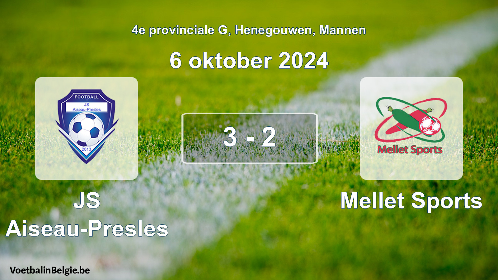 Gespeelde wedstrijd mannenvoetbal: JS Aiseau-Presles - Mellet Sports 3 - 2 (6 oktober 2024)