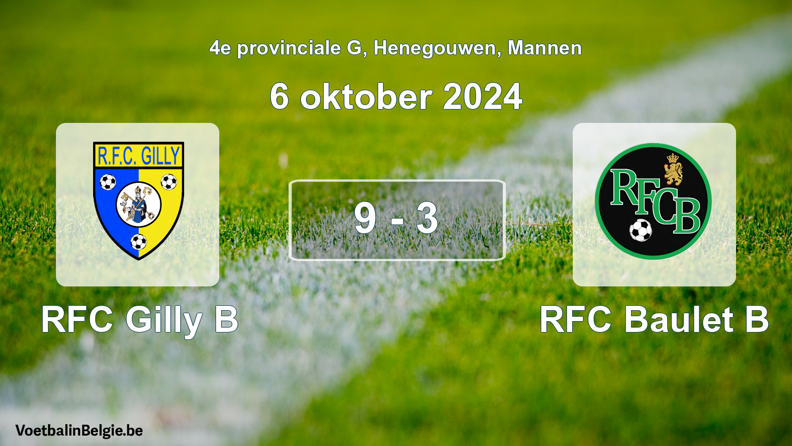 Gespeelde wedstrijd mannenvoetbal: RFC Gilly B - RFC Baulet B 9 - 3 (6 oktober 2024)
