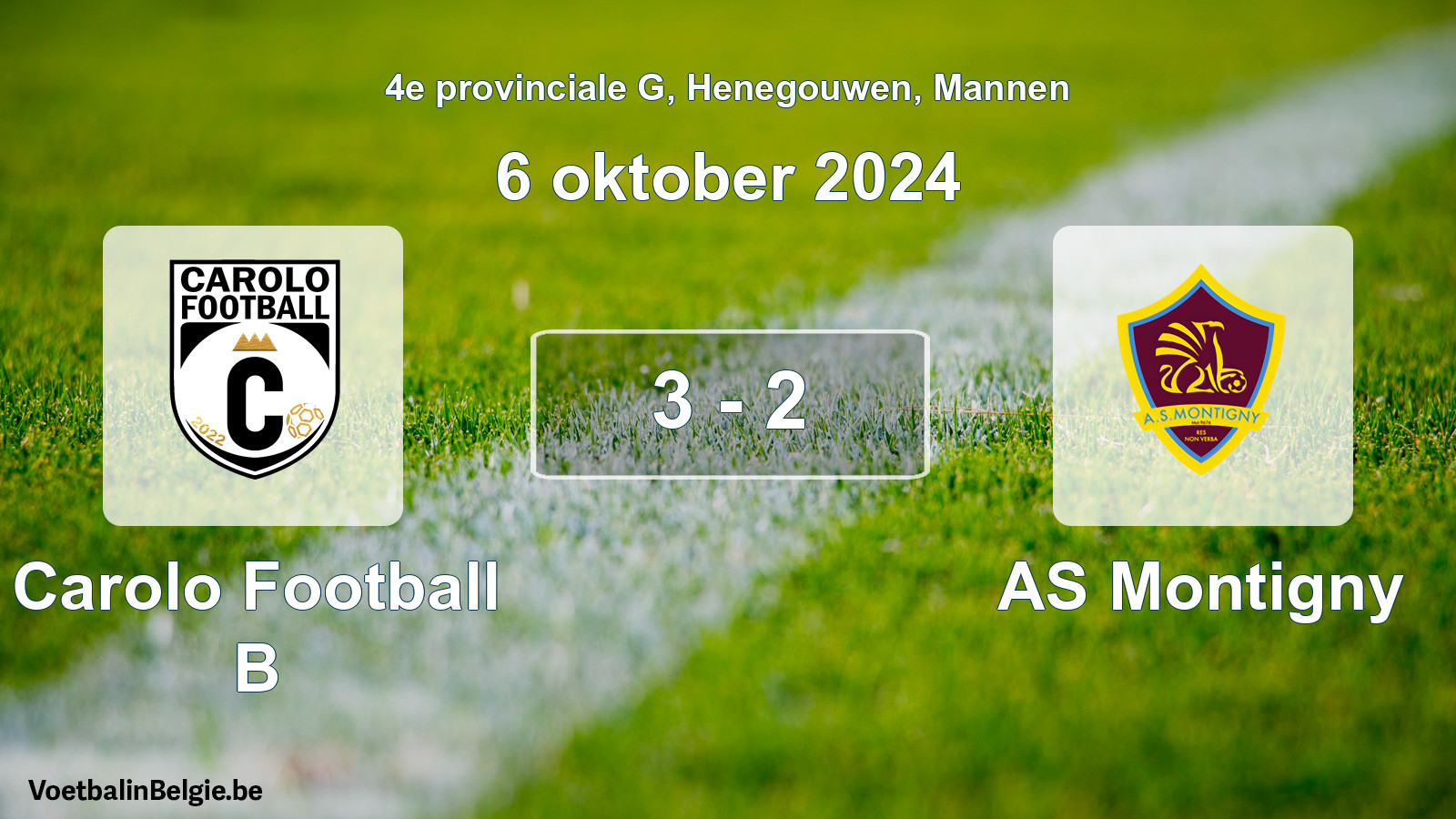 Gespeelde wedstrijd mannenvoetbal: Carolo Football B - AS Montigny 3 - 2 (6 oktober 2024)