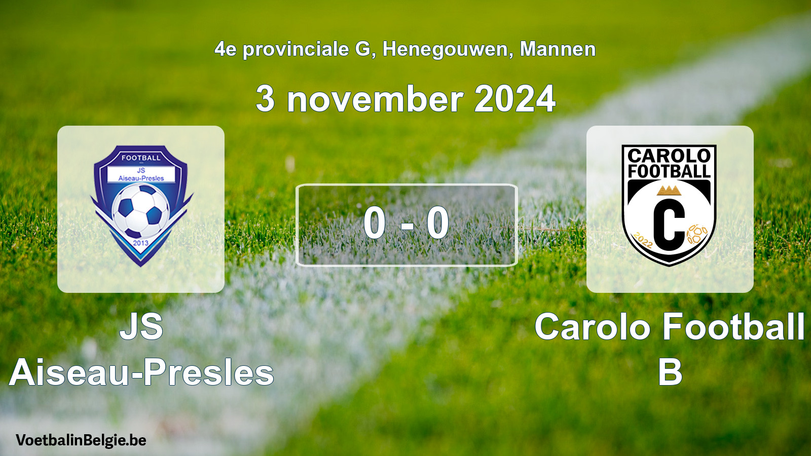 Gespeelde wedstrijd mannenvoetbal: JS Aiseau-Presles - Carolo Football B 0 - 0 (3 november 2024)