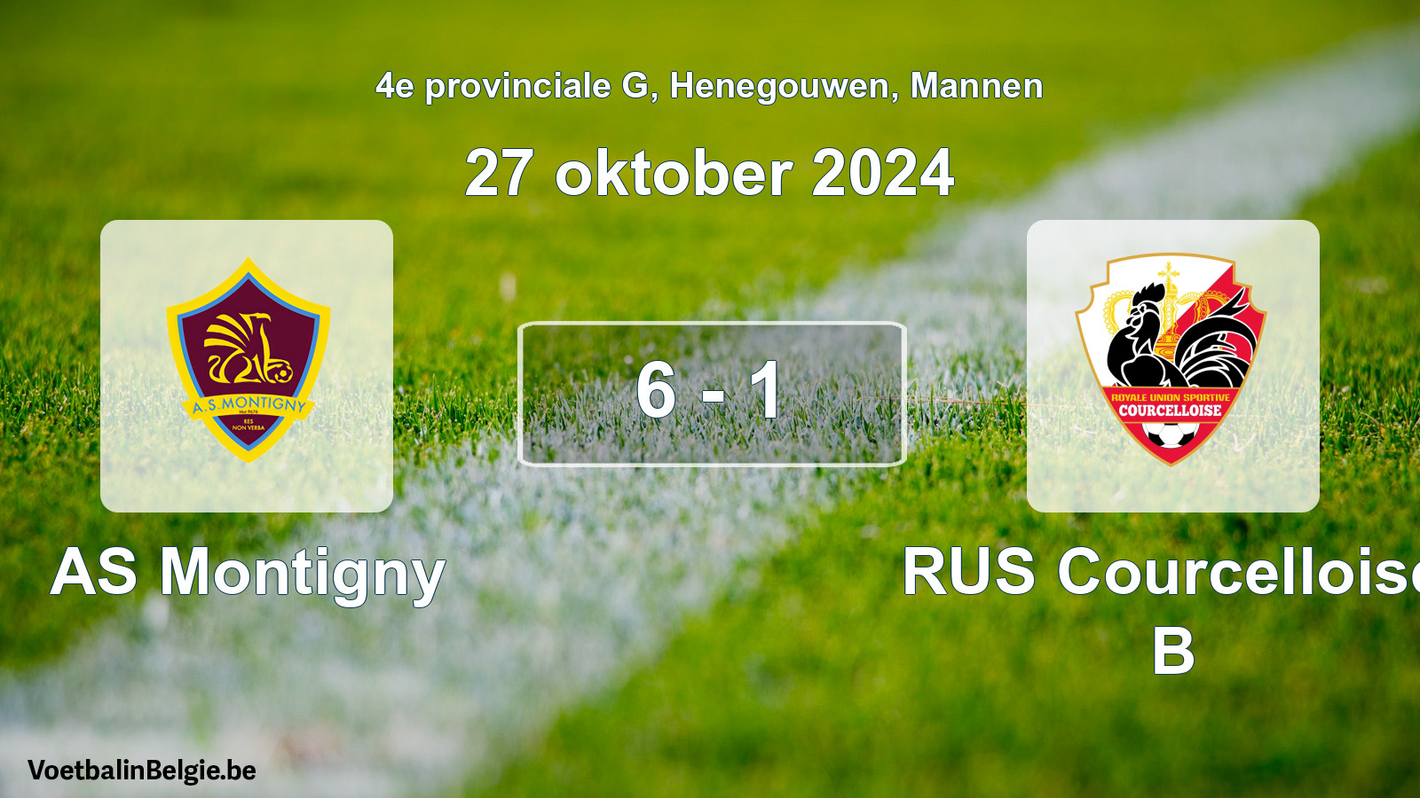 Gespeelde wedstrijd mannenvoetbal: AS Montigny - RUS Courcelloise B 6 - 1 (27 oktober 2024)