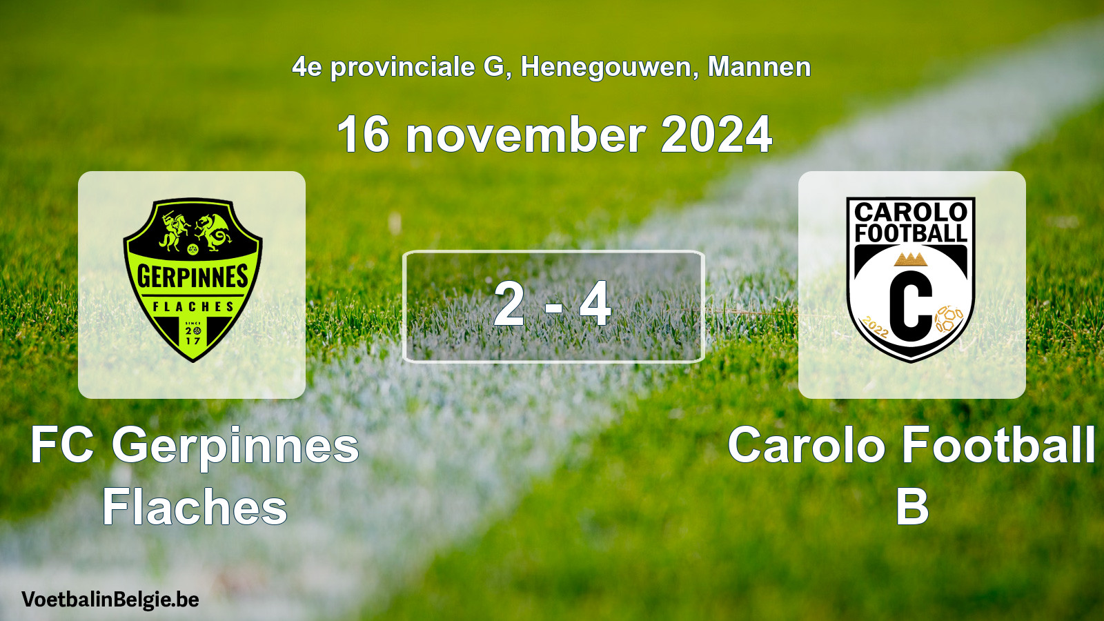 Gespeelde wedstrijd mannenvoetbal: FC Gerpinnes Flaches - Carolo Football B 2 - 4 (16 november 2024)