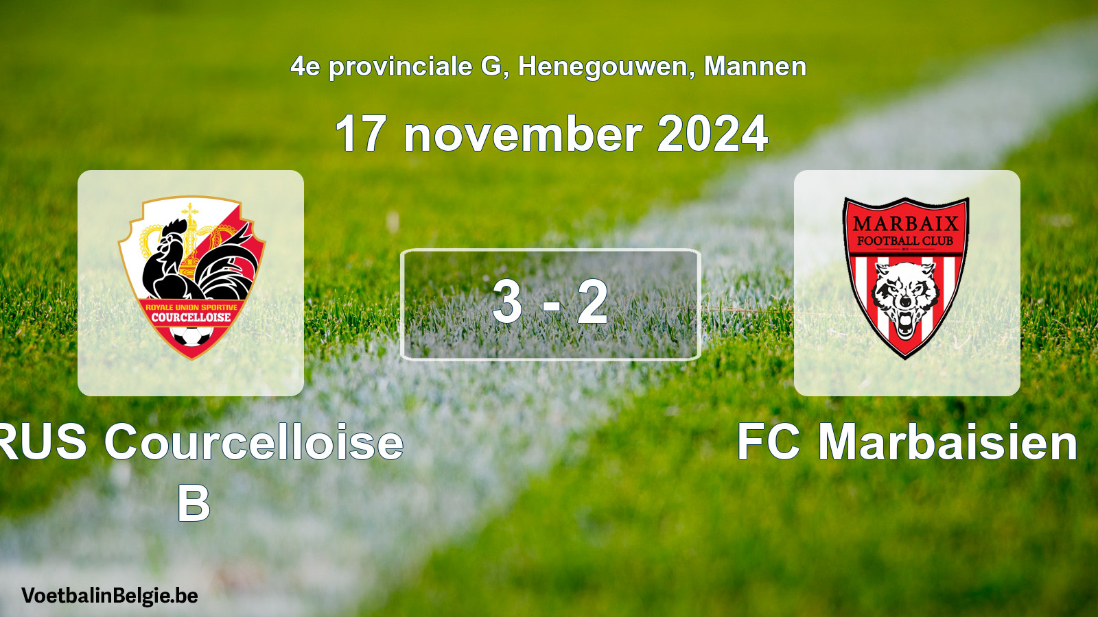 Gespeelde wedstrijd mannenvoetbal: RUS Courcelloise B - FC Marbaisien 3 - 2 (17 november 2024)