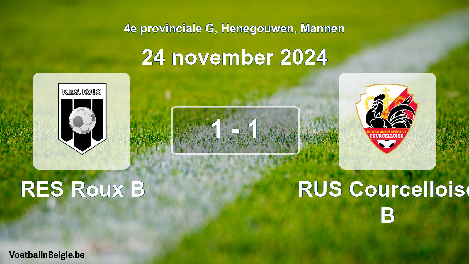 Gespeelde wedstrijd mannenvoetbal: RES Roux B - RUS Courcelloise B 1 - 1 (24 november 2024)