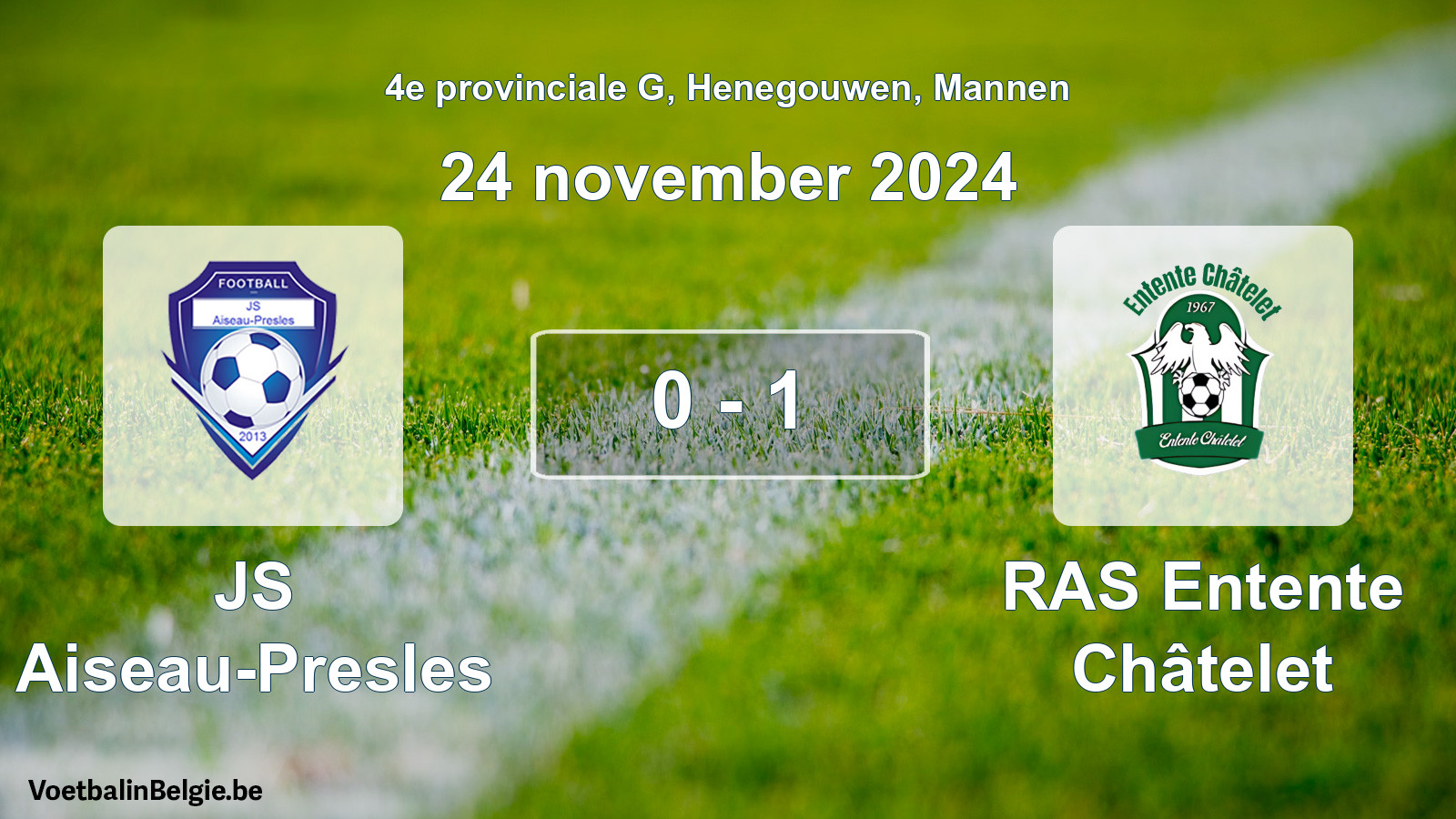 Gespeelde wedstrijd mannenvoetbal: JS Aiseau-Presles - RAS Entente Châtelet 0 - 1 (24 november 2024)
