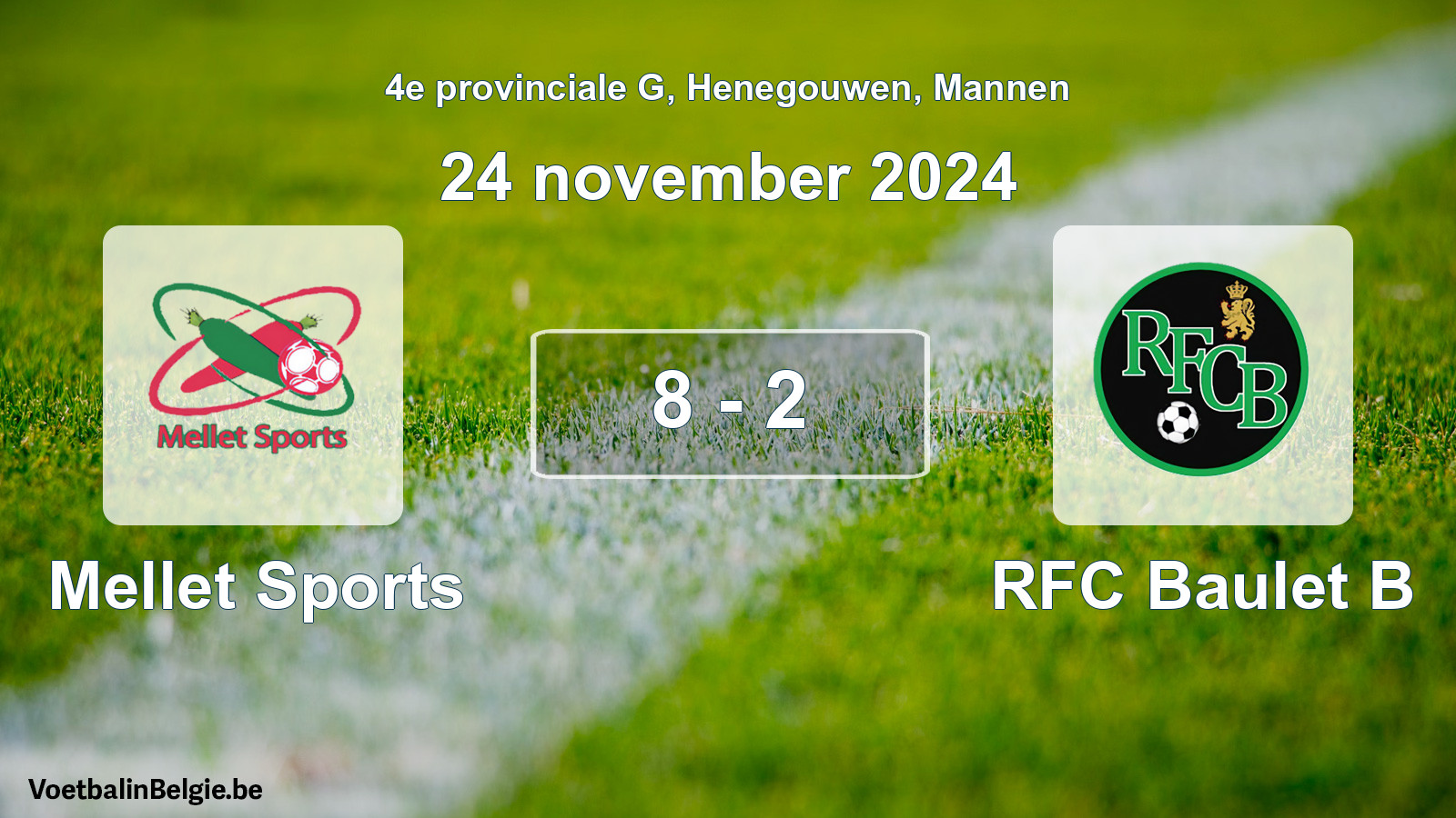 Gespeelde wedstrijd mannenvoetbal: Mellet Sports - RFC Baulet B 8 - 2 (24 november 2024)