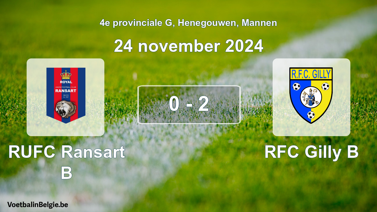 Gespeelde wedstrijd mannenvoetbal: RUFC Ransart B - RFC Gilly B 0 - 2 (24 november 2024)