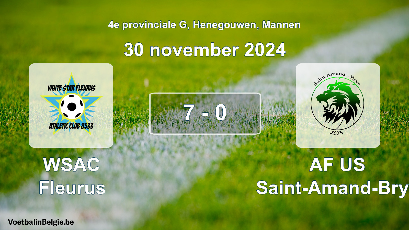 Gespeelde wedstrijd mannenvoetbal: WSAC Fleurus - AF US Saint-Amand-Brye 7 - 0 (30 november 2024)