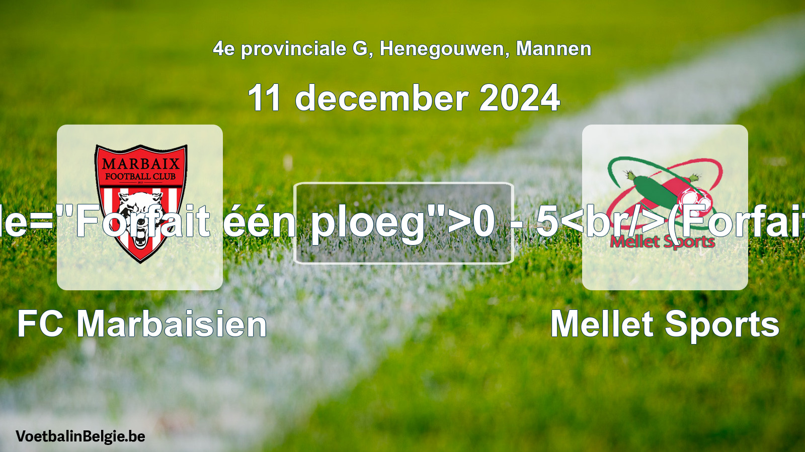 Forfait gegeven: FC Marbaisien - Mellet Sports 0 - 5 (11 december 2024)