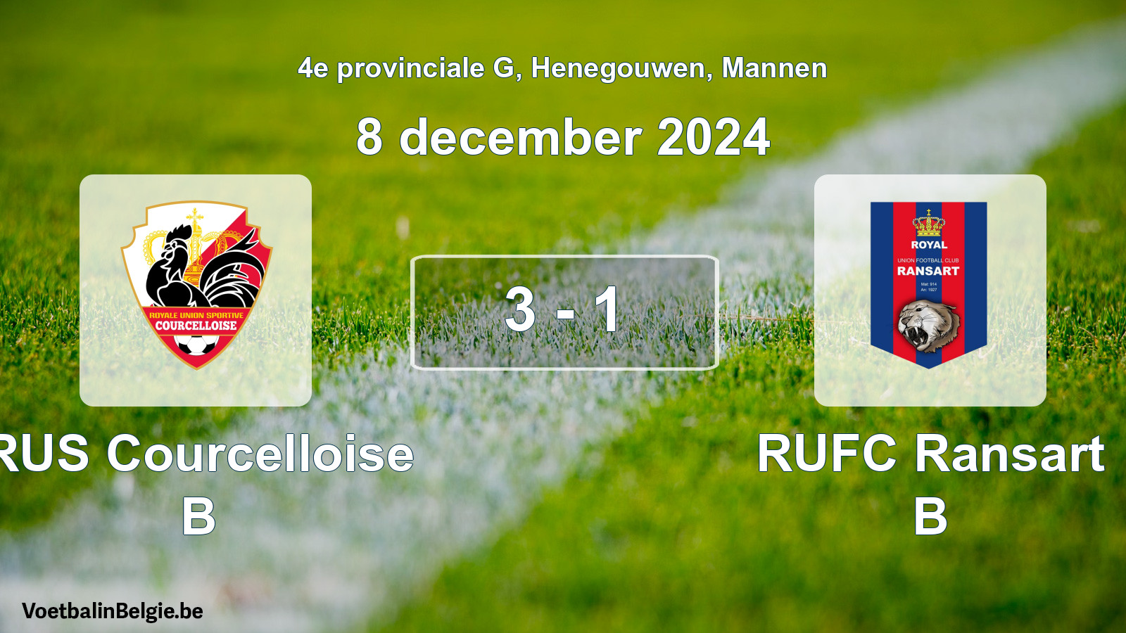 Gespeelde wedstrijd mannenvoetbal: RUS Courcelloise B - RUFC Ransart B 3 - 1 (8 december 2024)
