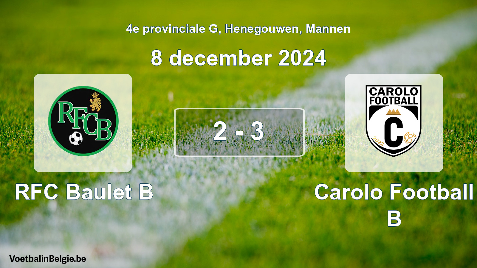 Gespeelde wedstrijd mannenvoetbal: RFC Baulet B - Carolo Football B 2 - 3 (8 december 2024)