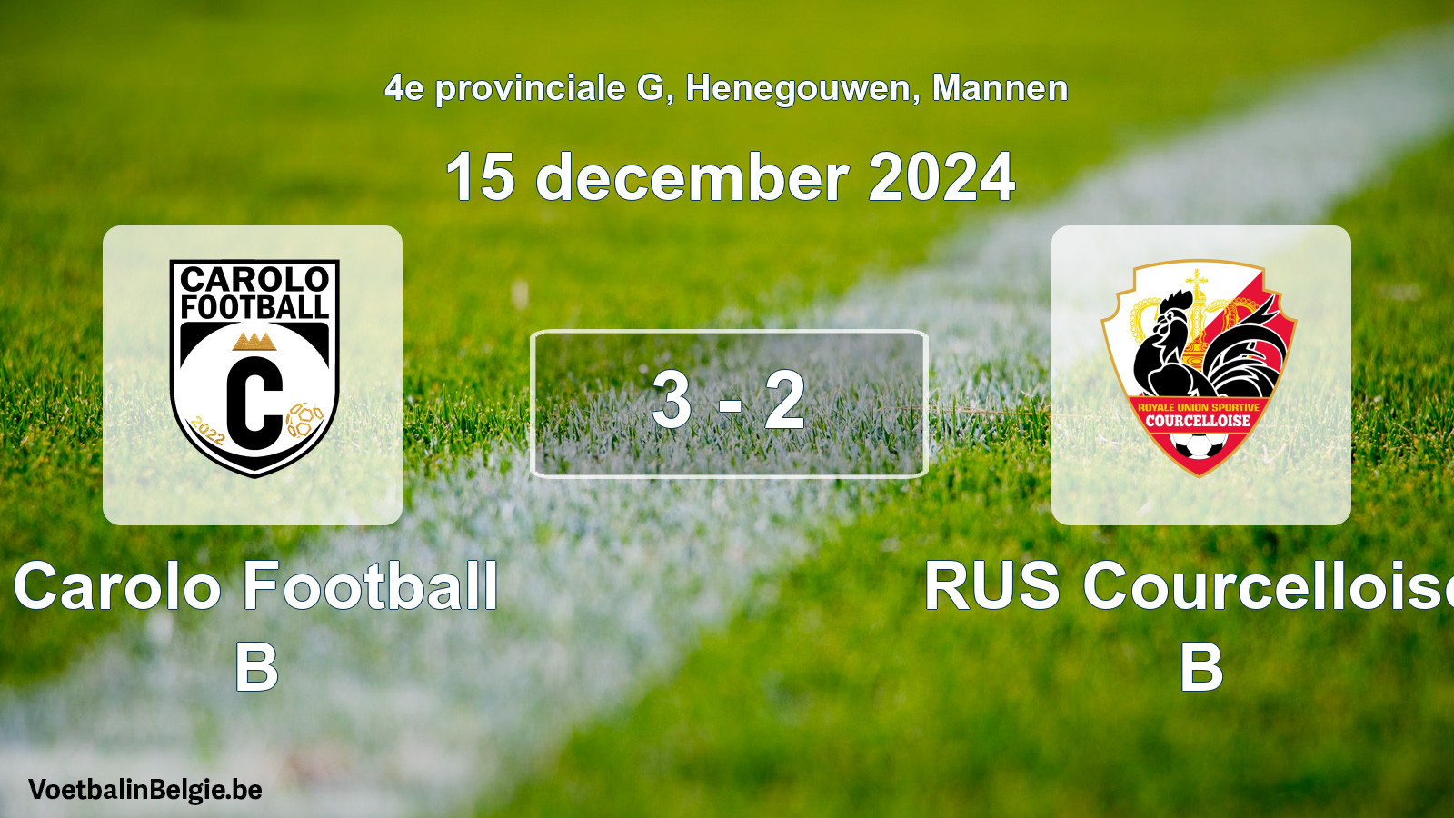 Gespeelde wedstrijd mannenvoetbal: Carolo Football B - RUS Courcelloise B 3 - 2 (15 december 2024)