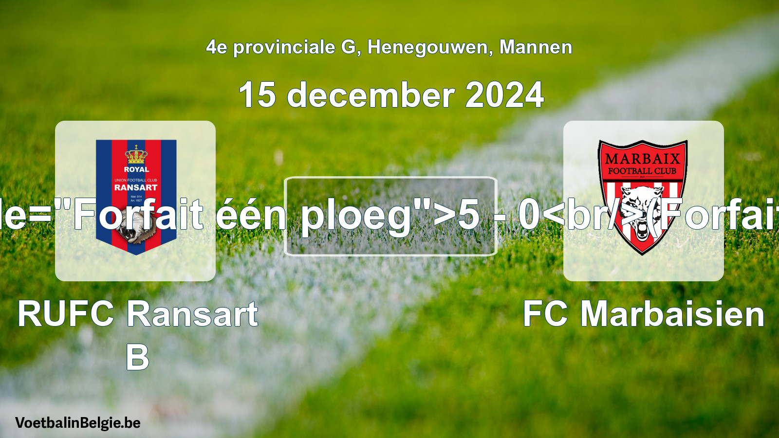Forfait gegeven: RUFC Ransart B - FC Marbaisien 5 - 0 (15 december 2024)