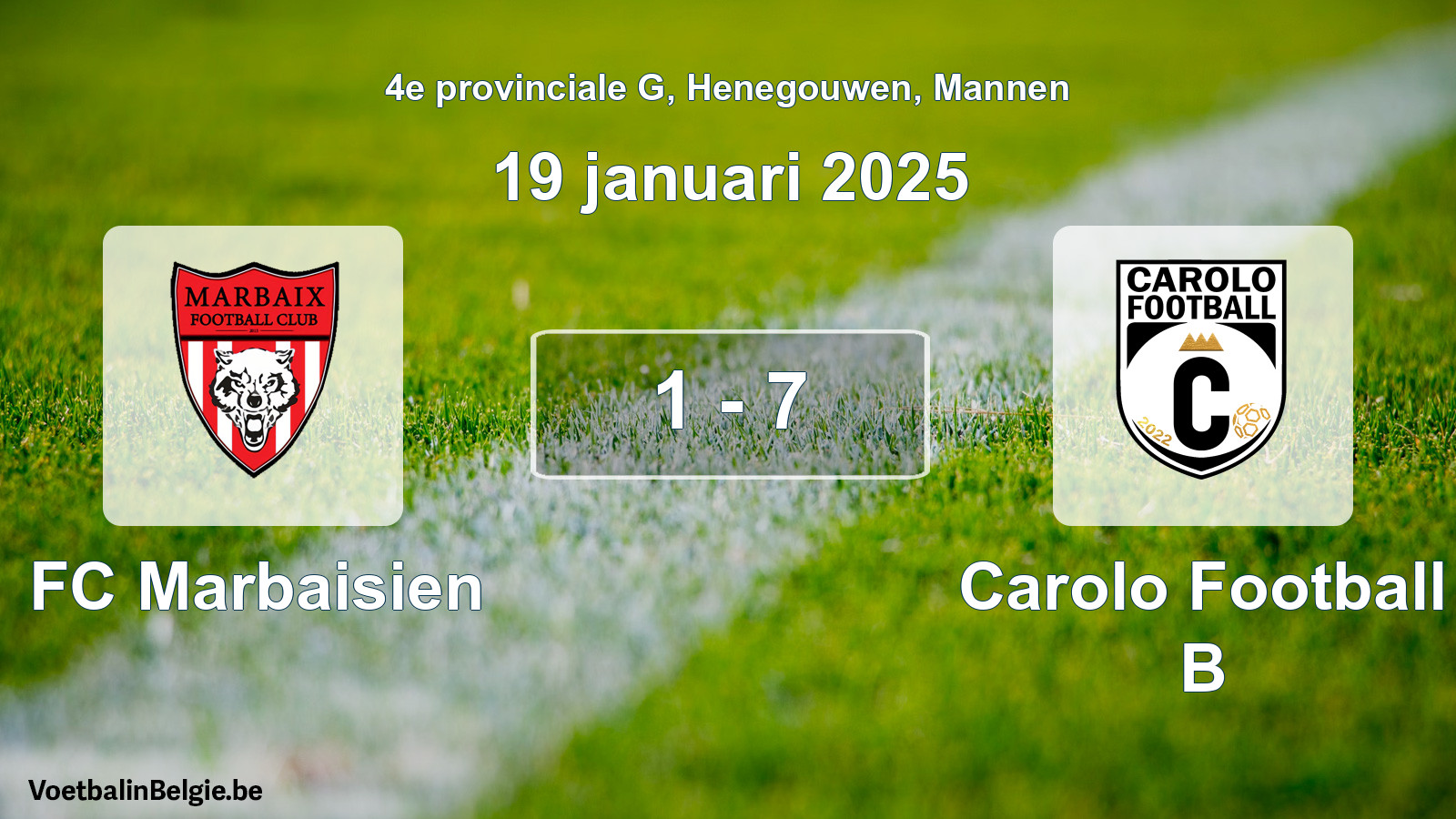 Gespeelde wedstrijd mannenvoetbal: FC Marbaisien - Carolo Football B 1 - 7 (19 januari 2025)