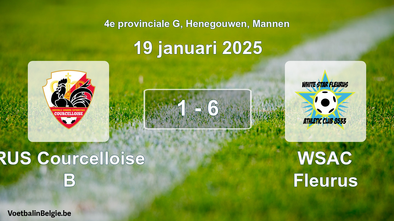 Gespeelde wedstrijd mannenvoetbal: RUS Courcelloise B - WSAC Fleurus 1 - 6 (19 januari 2025)