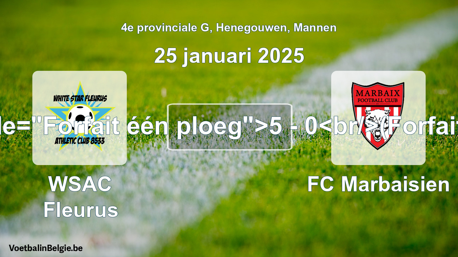 Forfait gegeven: WSAC Fleurus - FC Marbaisien 5 - 0 (25 januari 2025)