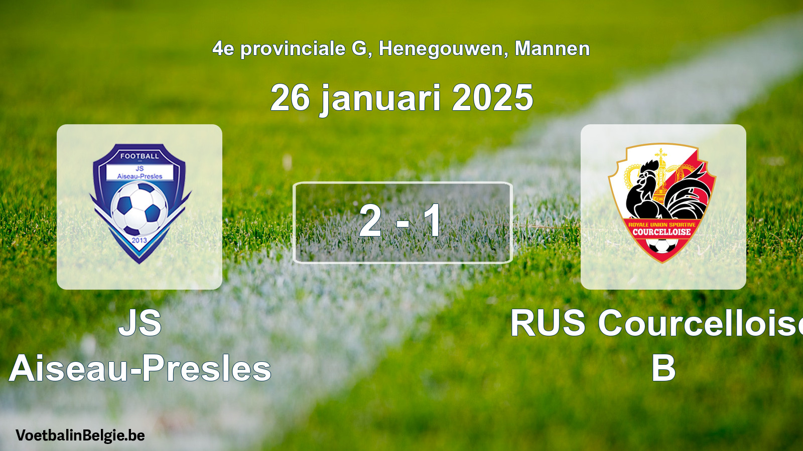 Gespeelde wedstrijd mannenvoetbal: JS Aiseau-Presles - RUS Courcelloise B 2 - 1 (26 januari 2025)