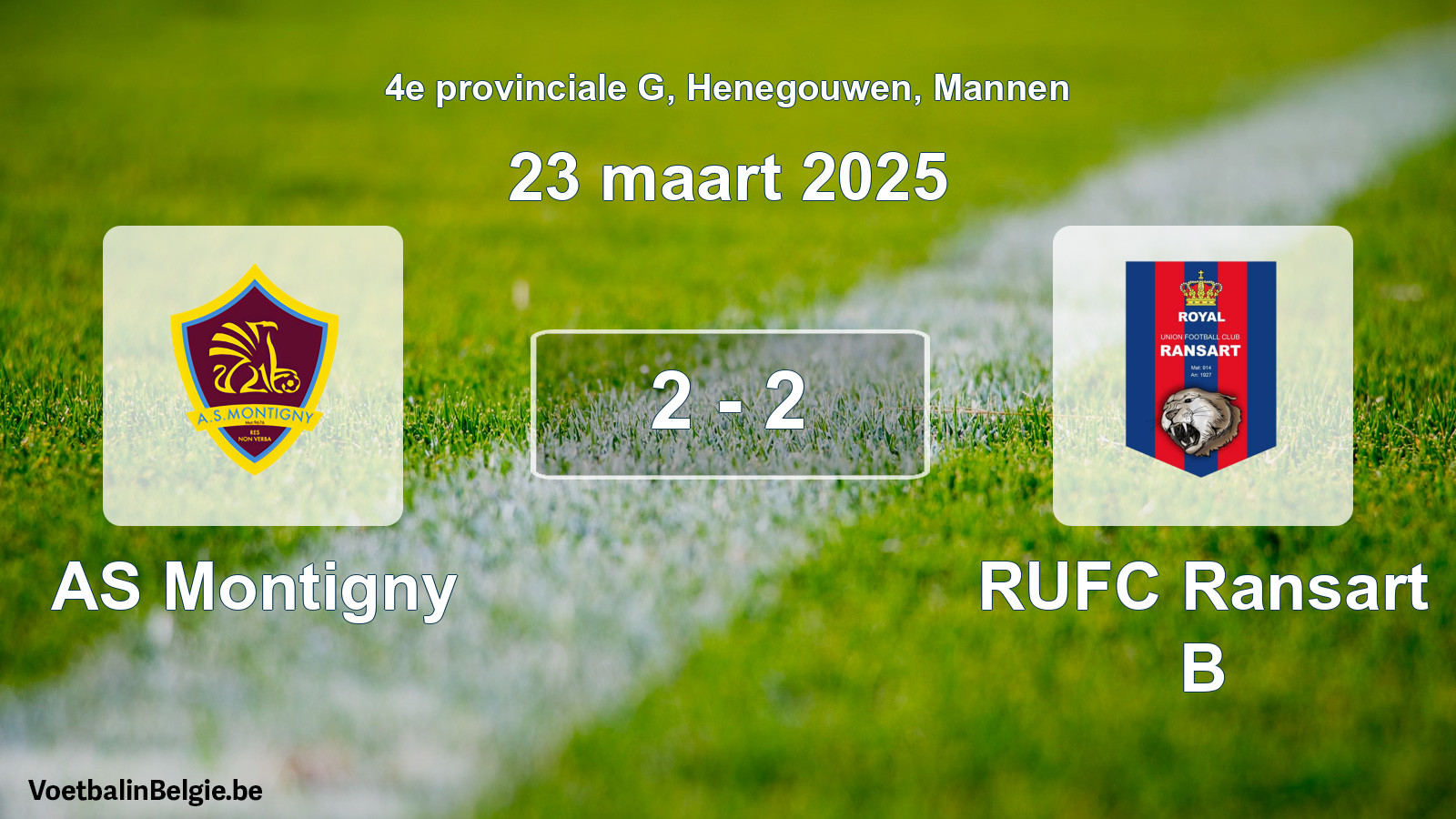 Gespeelde wedstrijd mannenvoetbal: AS Montigny - RUFC Ransart B 2 - 2 (23 maart 2025)